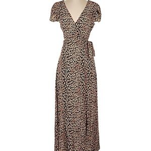 Free People Elegant Black and orange Floral Wrap Dress